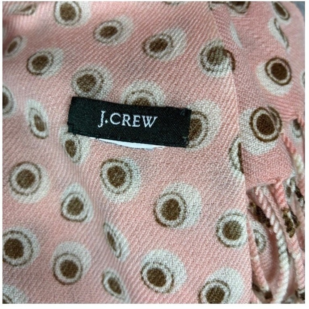 J.Crew Scarf Pastel Pink Polka Dot Fringed Soft Preppy Travel Warm Capsule - Picture 4 of 6